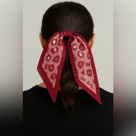 Silk feel Jean d'Orly Vintage Abstract Print Silk Neck Scarf - Burgundy & Pink - Picture 7 of 7